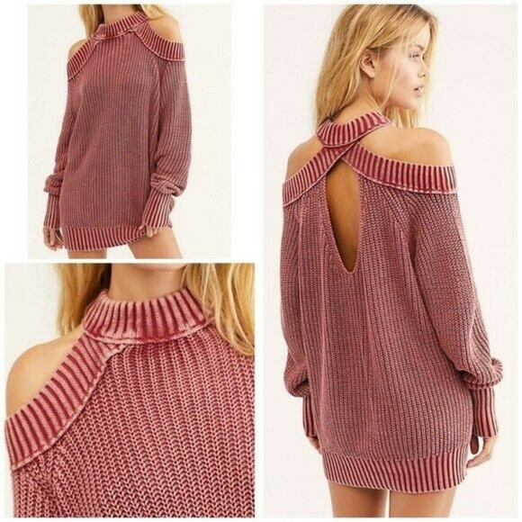 ⚜️ EUC FREE PEOPLE Pink Open-Back Sweater sz Med - Picture 1 of 9